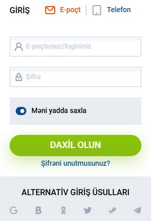 Şəxsi kabinətə giriş üçün təklif olunan üsullar