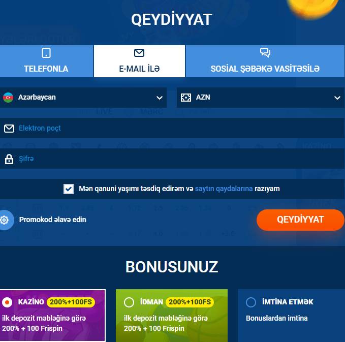 Qeydiyyat üsulu seçmə forması belə görünür
